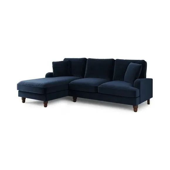 4-Seater Corner Sofa Bed with Chaise - Navy, Velvet