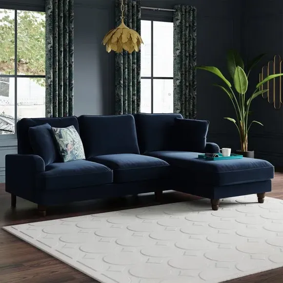 4-Seater Corner Sofa Bed with Chaise - Navy, Velvet