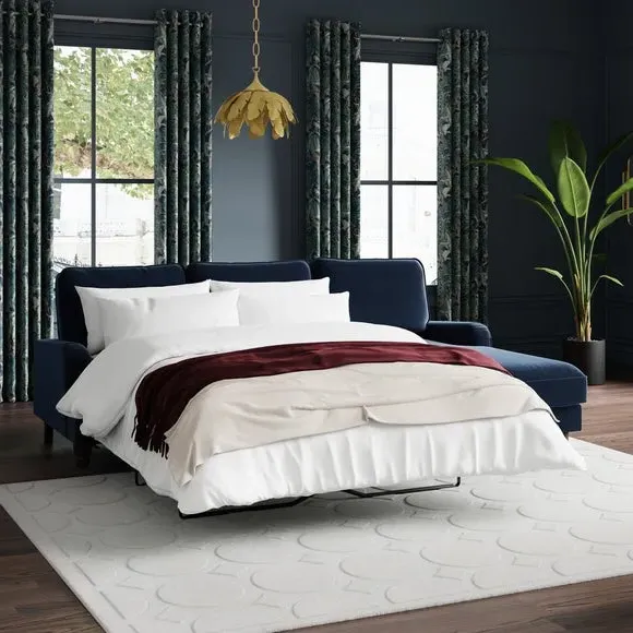 4-Seater Corner Sofa Bed with Chaise - Navy, Velvet
