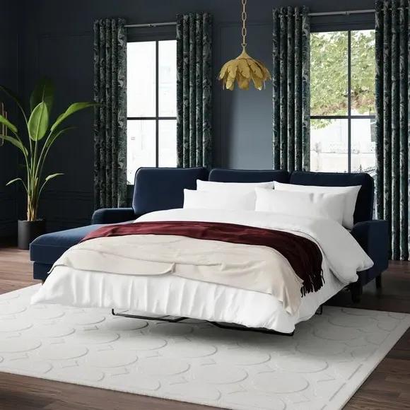 4-Seater Corner Sofa Bed with Chaise - Navy, Velvet image