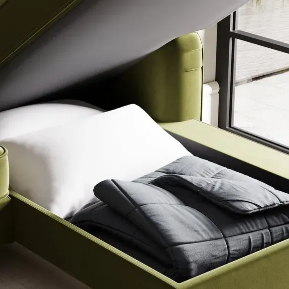 4-Seater Corner Sofa Bed with Chaise - Olive, Velvet