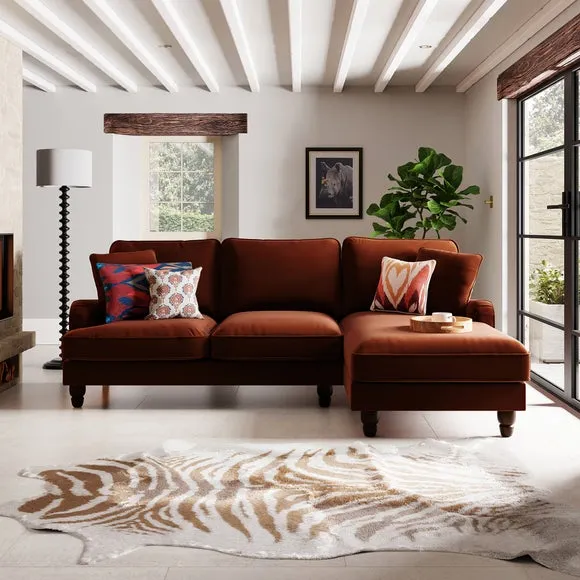 4-Seater Corner Sofa Bed with Chaise - Orange, Velvet