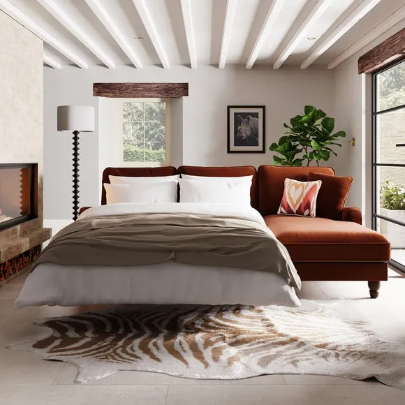 4-Seater Corner Sofa Bed with Chaise - Orange, Velvet