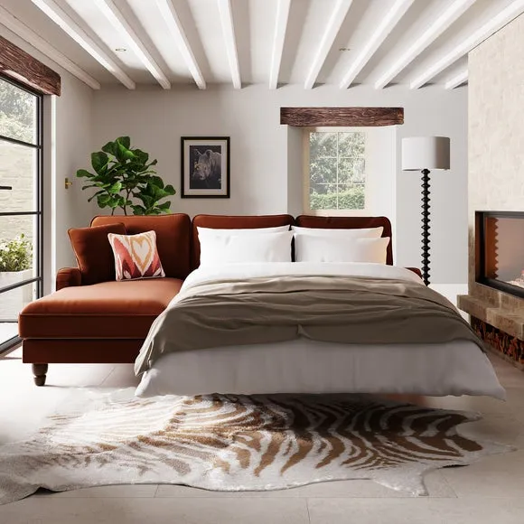 4-Seater Corner Sofa Bed with Chaise - Orange, Velvet