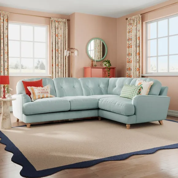 4-Seater Corner Sofa - Blue, Velvet