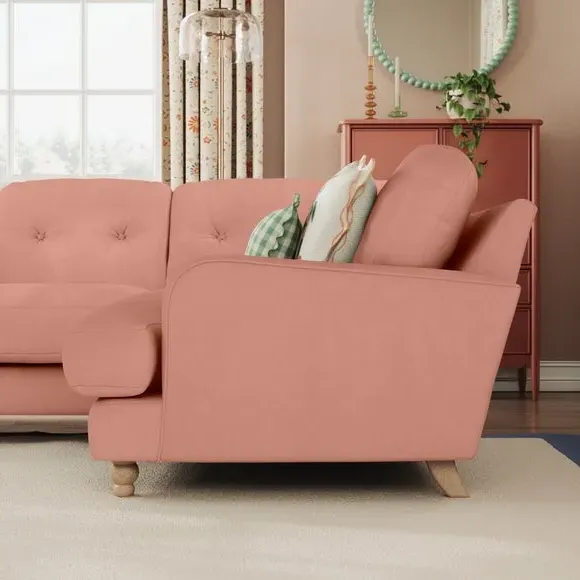4-Seater Corner Sofa - Coral, Velvet