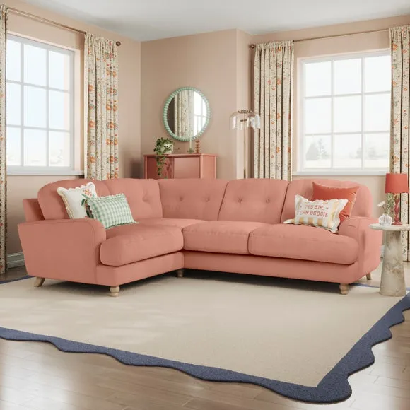 4-Seater Corner Sofa - Coral, Velvet