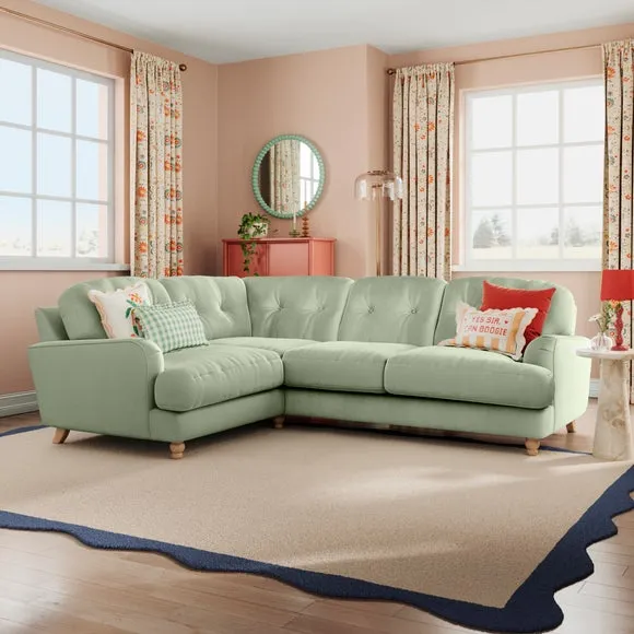 4-Seater Corner Sofa - Green, Velvet