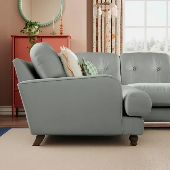 4-Seater Corner Sofa - Grey, Velvet