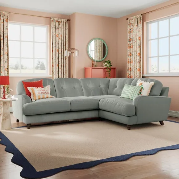 4-Seater Corner Sofa - Grey, Velvet