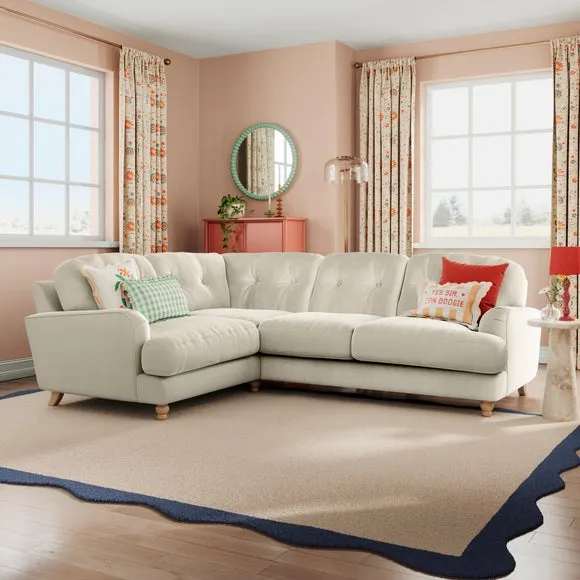 4-Seater Corner Sofa - Sand, Velvet