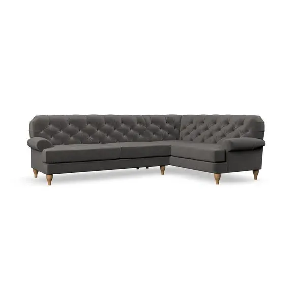4-Seater Corner Sofa with Deep Buttons - Charcoal