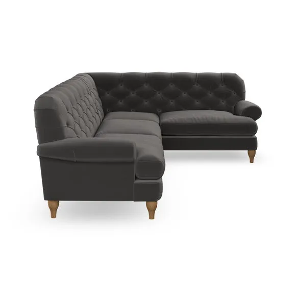 4-Seater Corner Sofa with Deep Buttons - Charcoal