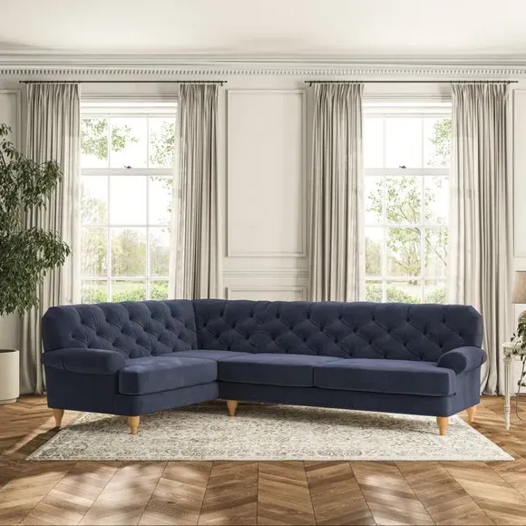 4-Seater Corner Sofa with Deep Buttons - Navy
