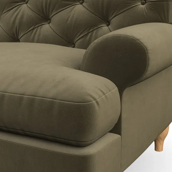 4-Seater Corner Sofa with Deep Buttons - Olive
