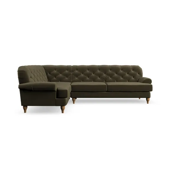 4-Seater Corner Sofa with Deep Buttons - Olive