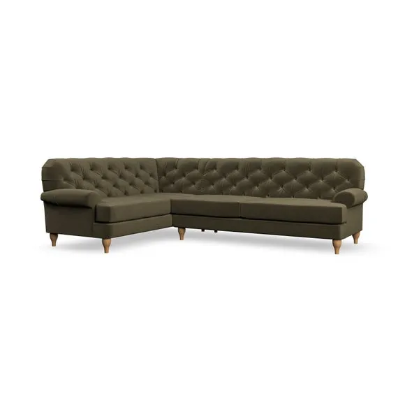 4-Seater Corner Sofa with Deep Buttons - Olive