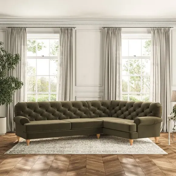 4-Seater Corner Sofa with Deep Buttons - Olive