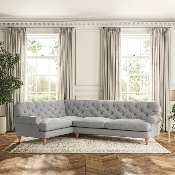 4-Seater Corner Sofa with Deep Buttons - Silver