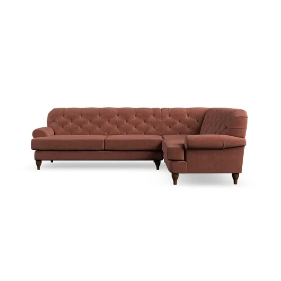 4-Seater Corner Sofa with Deep Buttons - Terracotta
