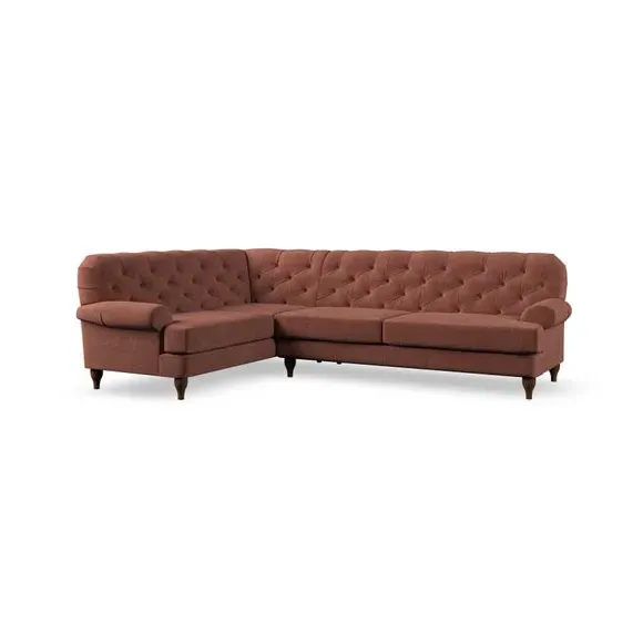 4-Seater Corner Sofa with Deep Buttons - Terracotta