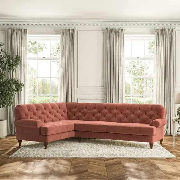 4-Seater Corner Sofa with Deep Buttons - Terracotta