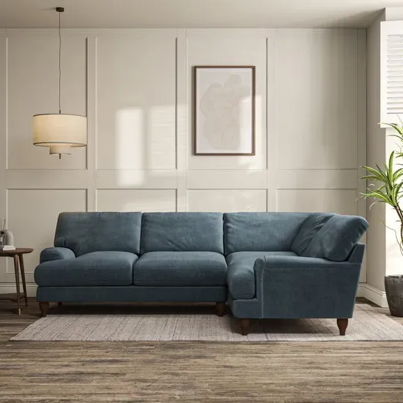 4-Seater Corner Sofa with Pleated Arms - Blue