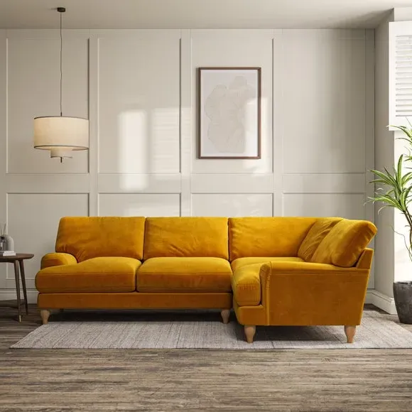 4-Seater Corner Sofa with Pleated Arms - Gold