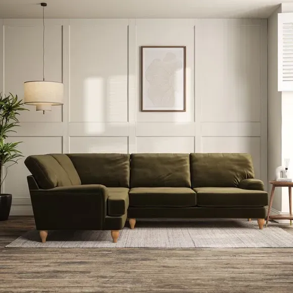 4-Seater Corner Sofa with Pleated Arms - Green