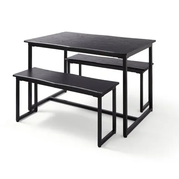 4-Seater Dining Set with Benches - Black, Steel