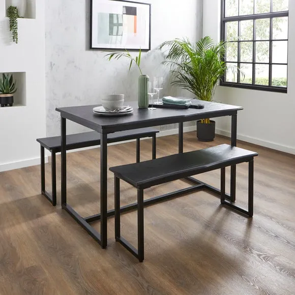 4-Seater Dining Set with Benches - Black, Steel image