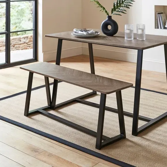 4-Seater Dining Set with Benches - Dark Wood