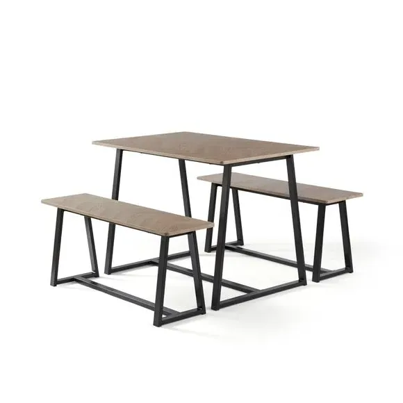 4-Seater Dining Set with Benches - Dark Wood