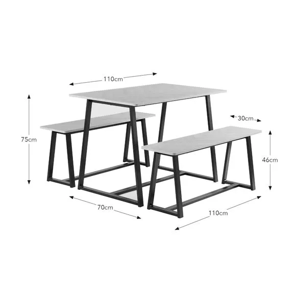 4-Seater Dining Set with Benches - Dark Wood