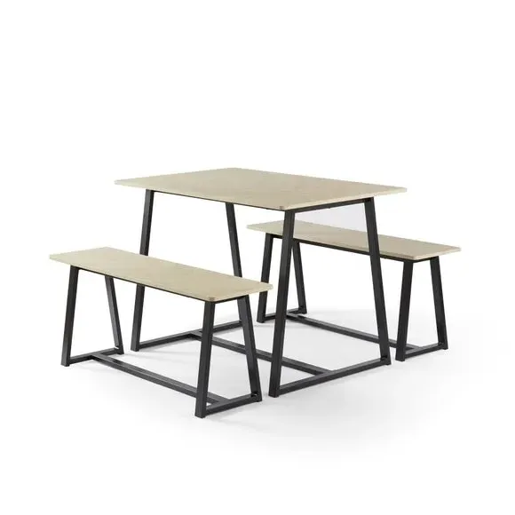4-Seater Dining Set with Benches - Light Wood