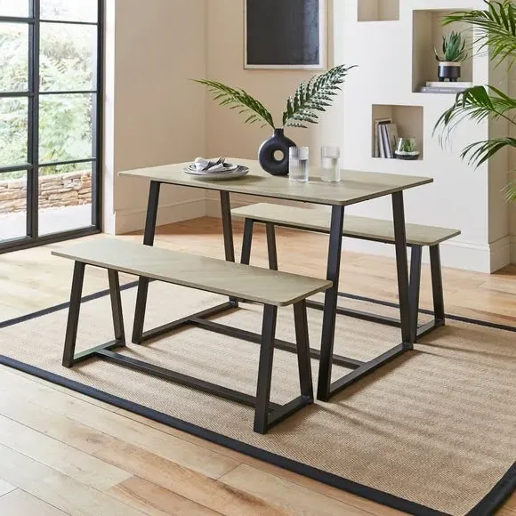 4-Seater Dining Set with Benches - Light Wood