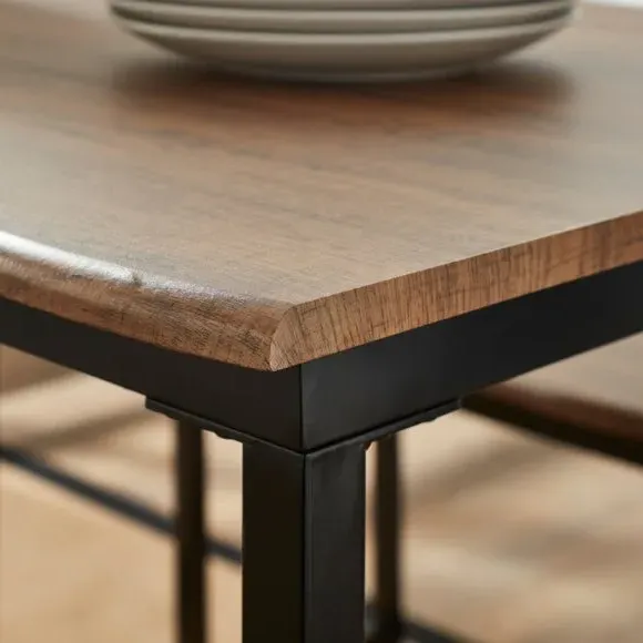 4-Seater Dining Set with Benches - Oak, Steel