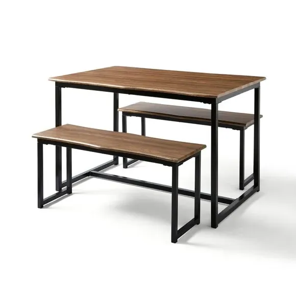 4-Seater Dining Set with Benches - Oak, Steel