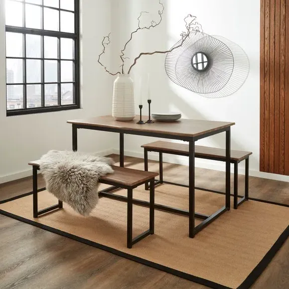4-Seater Dining Set with Benches - Oak, Steel