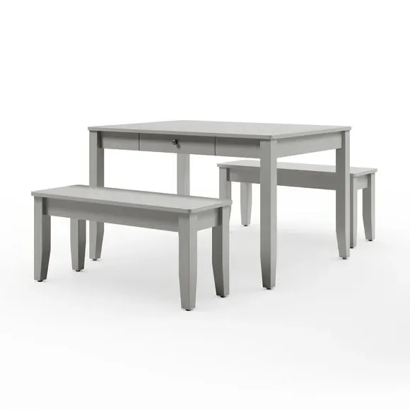 4-Seater Dining Table and Bench Set - Grey, Wood