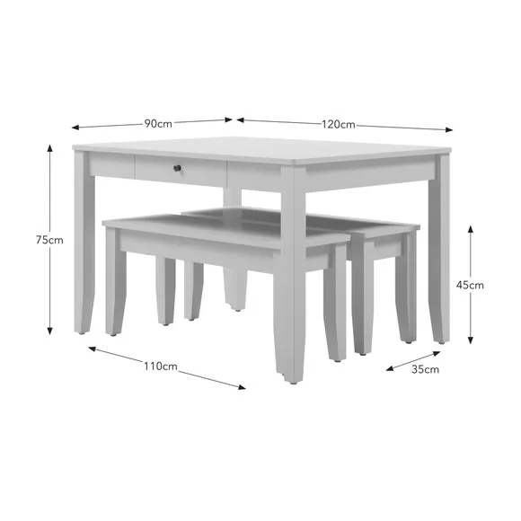 4-Seater Dining Table and Bench Set - Grey, Wood