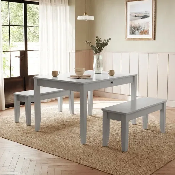 4-Seater Dining Table and Bench Set - Grey, Wood image