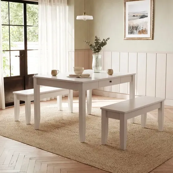 4-Seater Dining Table and Bench Set - Natural, Wood