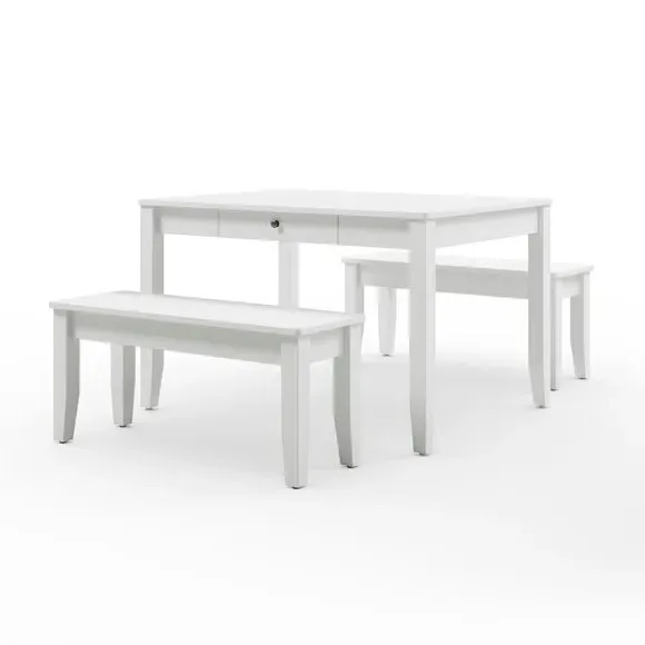 4-Seater Dining Table and Bench Set - White, Wood