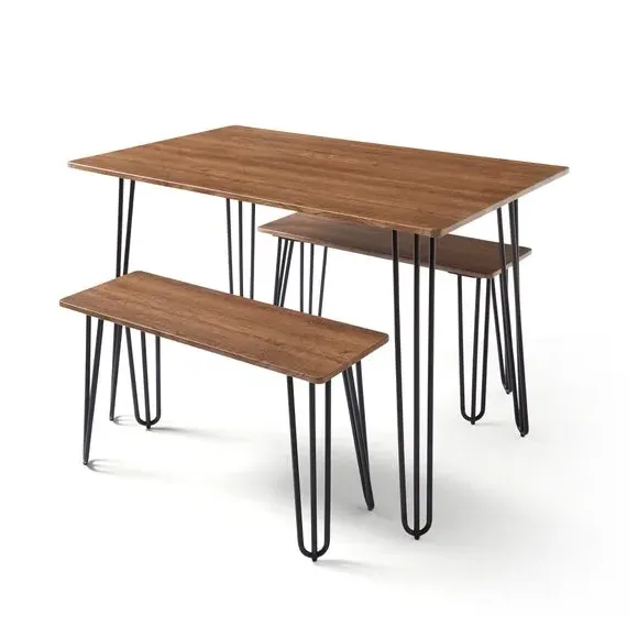 4-Seater Dining Table with 2 Benches - Oak