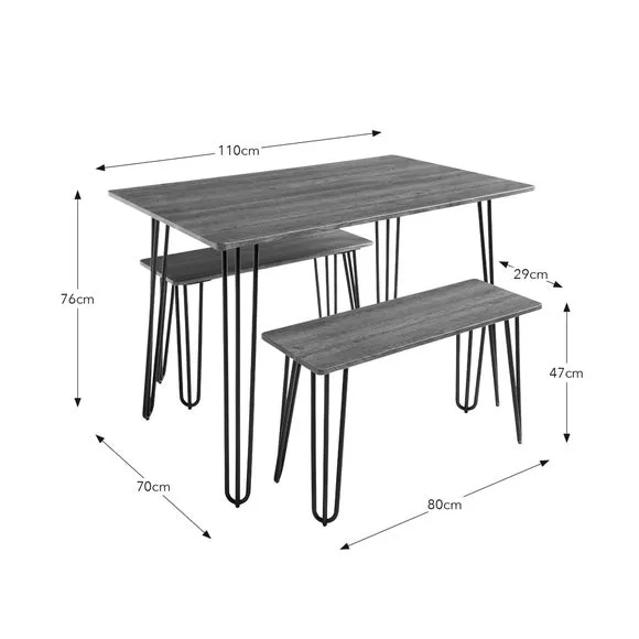 4-Seater Dining Table with 2 Benches - Oak