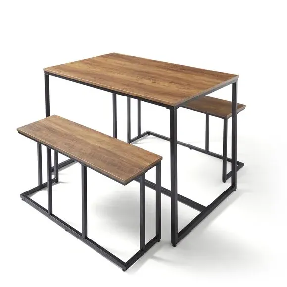 4-Seater Dining Table with 2 Benches - Oak, MDF