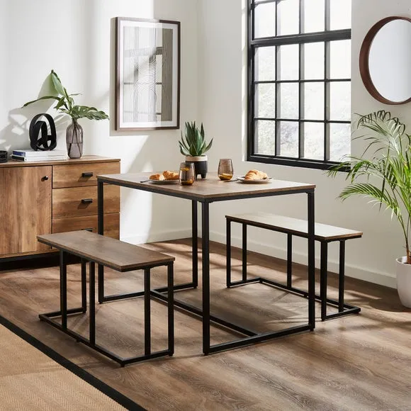 4-Seater Dining Table with 2 Benches - Oak, MDF image