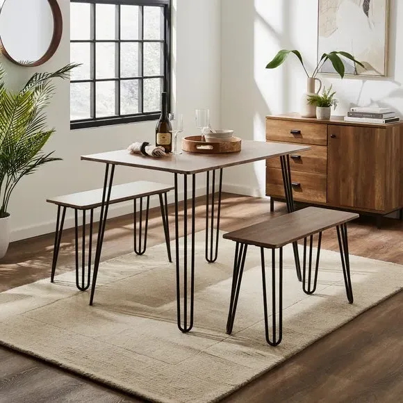 4-Seater Dining Table with 2 Benches - Oak image
