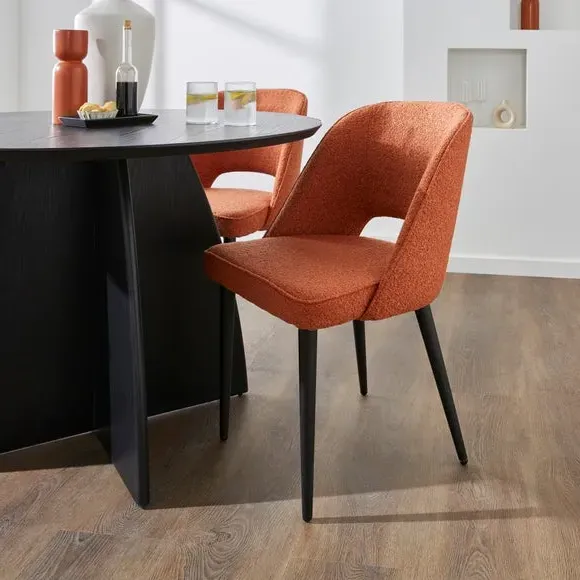 4-Seater Round Dining Set - Orange, Boucle